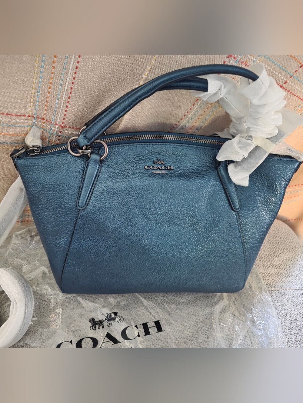 NWT Coach Teal Pebbled Leather Satchel and Crossbody